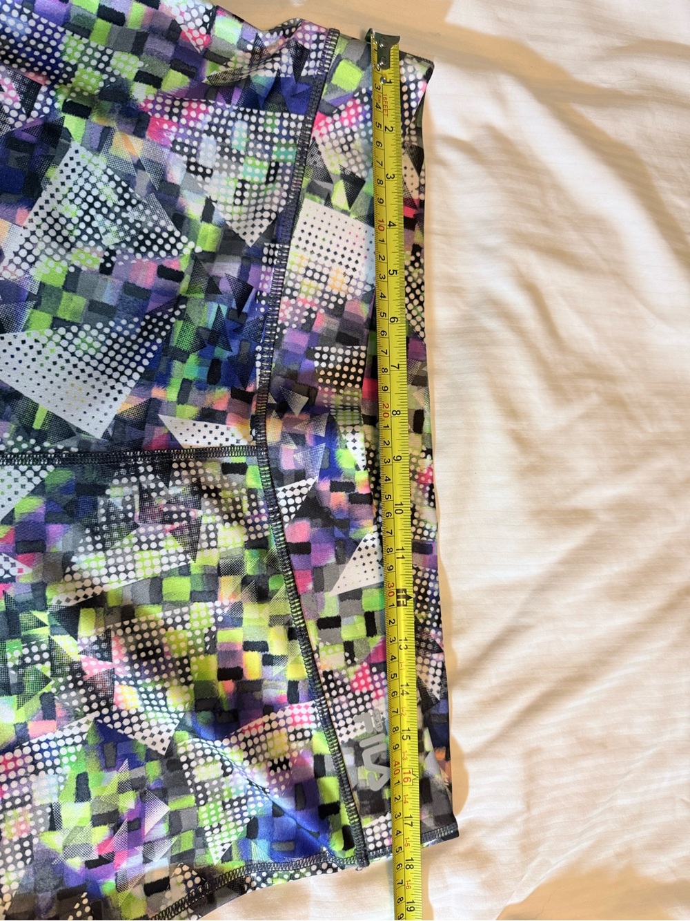 FILA Neon Geometric Running Leggings in Purple, Green, Pink, Blue & Black - Picture 5 of 5